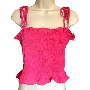 Love Letter Collection Women's Smocked Crop Top Tie Shoulder Size L Hot Pink